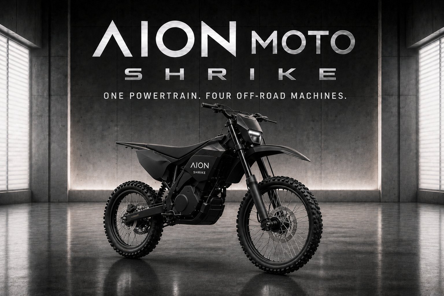 AION Shrike, dirt bike, in black.